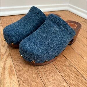 Chloe Denim Clogs with Wooden Soles NEW